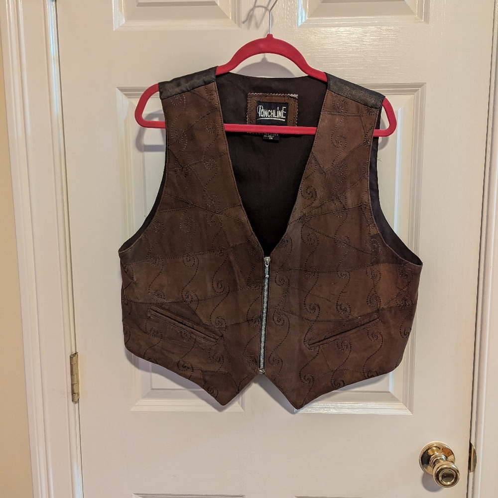 Punchline Brown Genuine Leather Vest. Size 1x